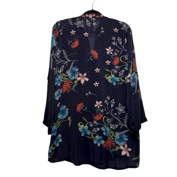 Johnny Was Embroidered Floral Tunic Shirt Navy Blue Long Sleeve V Neck‎ XS - Picture 3 of 12